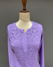 Rayon Chikankari Kurta and Bottom set - Amethyst Purple