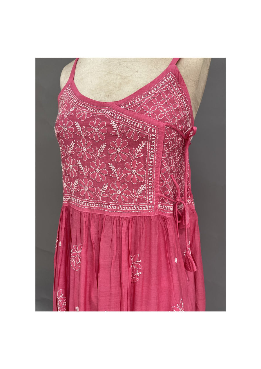 Muslin Chikankari Co-ord Set - Fuchsia Pink