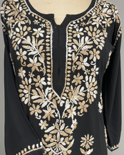 Rayon Chikankari Kurti - Black and Beige