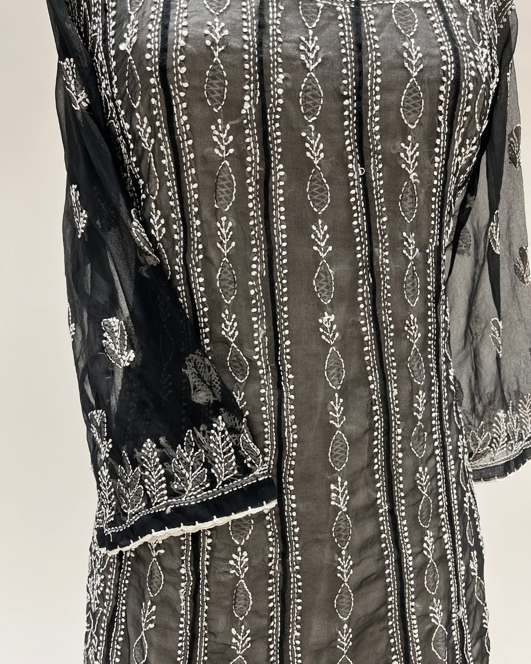 Georgette Anarkali Chikankari Kurta - Black