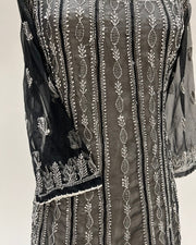 Georgette Anarkali Chikankari Kurta - Black