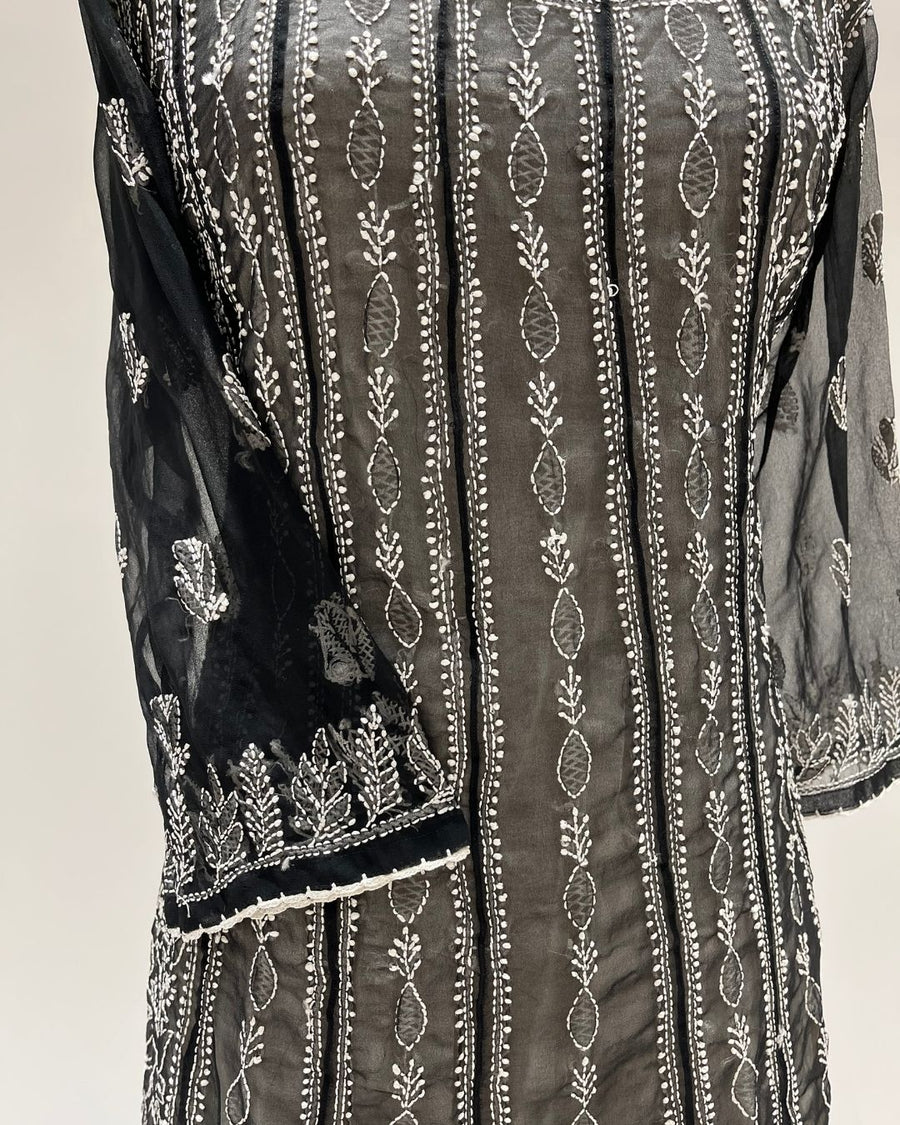 Georgette Anarkali Chikankari Kurta - Black