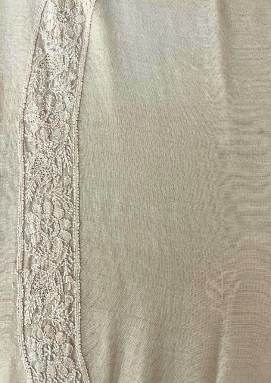 Chanderi Chikankari Unstitch Mens Kurta - Nude Peach