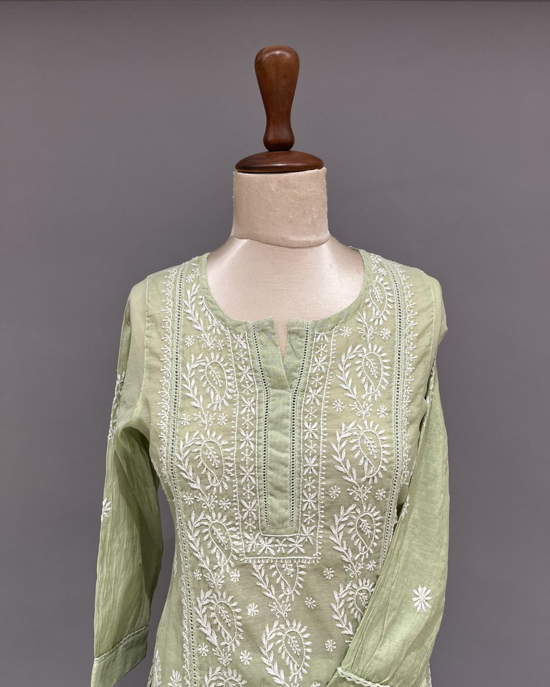 Chanderi Chikankari Co-ord Set - Pistachio Green