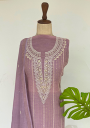 Mul Chanderi Chikankari unstitched Suit -  Mauve