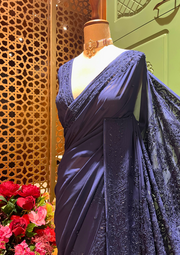 Chikankari Viscose Saree - Midnight Blue