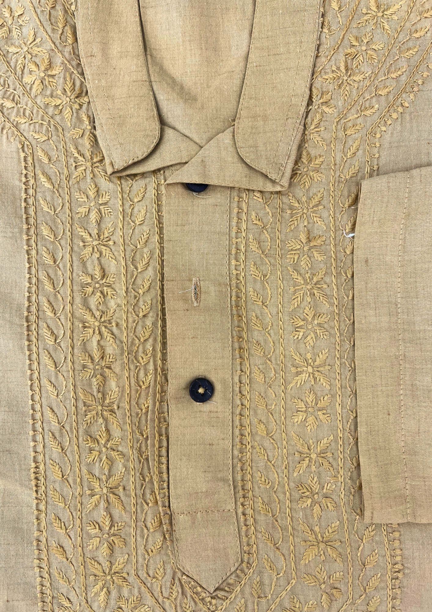 Linen Chikankari Stitched Mens Kurta- Sunstruck Yellow