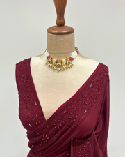 Chikankari Viscose Saree- Merlot Maroon
