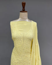Pure Georgette Chikankari Unstitched 2pc Suit - Sunshine Yellow