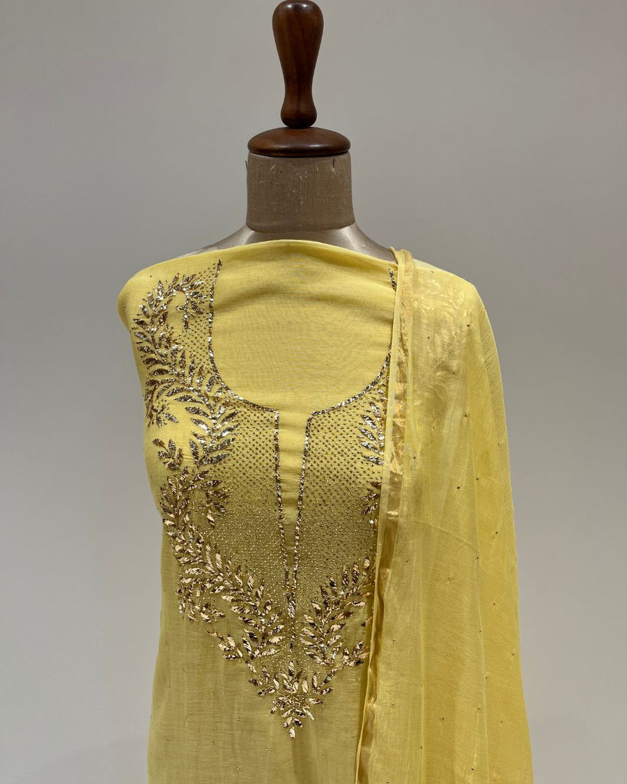 Mul Chikankari Unstitched 2pc Suit - Illuminating Yellow