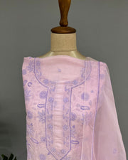 Chikankari Organza Unstitched Suit - Pink