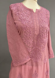Cotton Chikankari Kurti -  Salmon Pink
