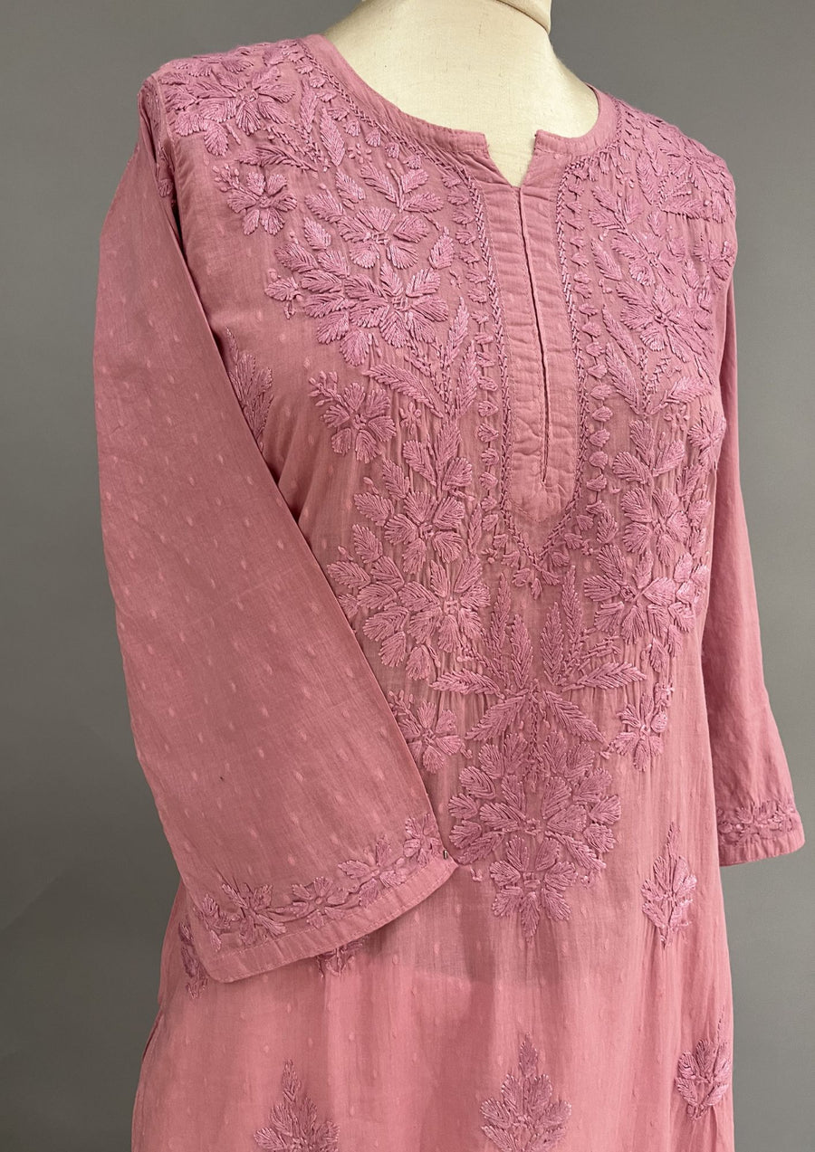 Cotton Chikankari Kurti -  Salmon Pink