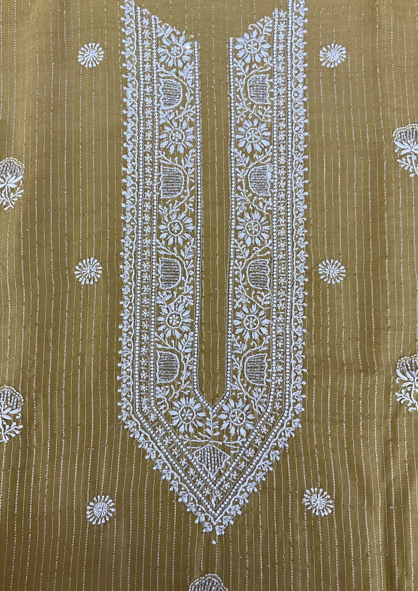 Chanderi Chikankari Unstitched Mens Kurta - Mustard Yellow