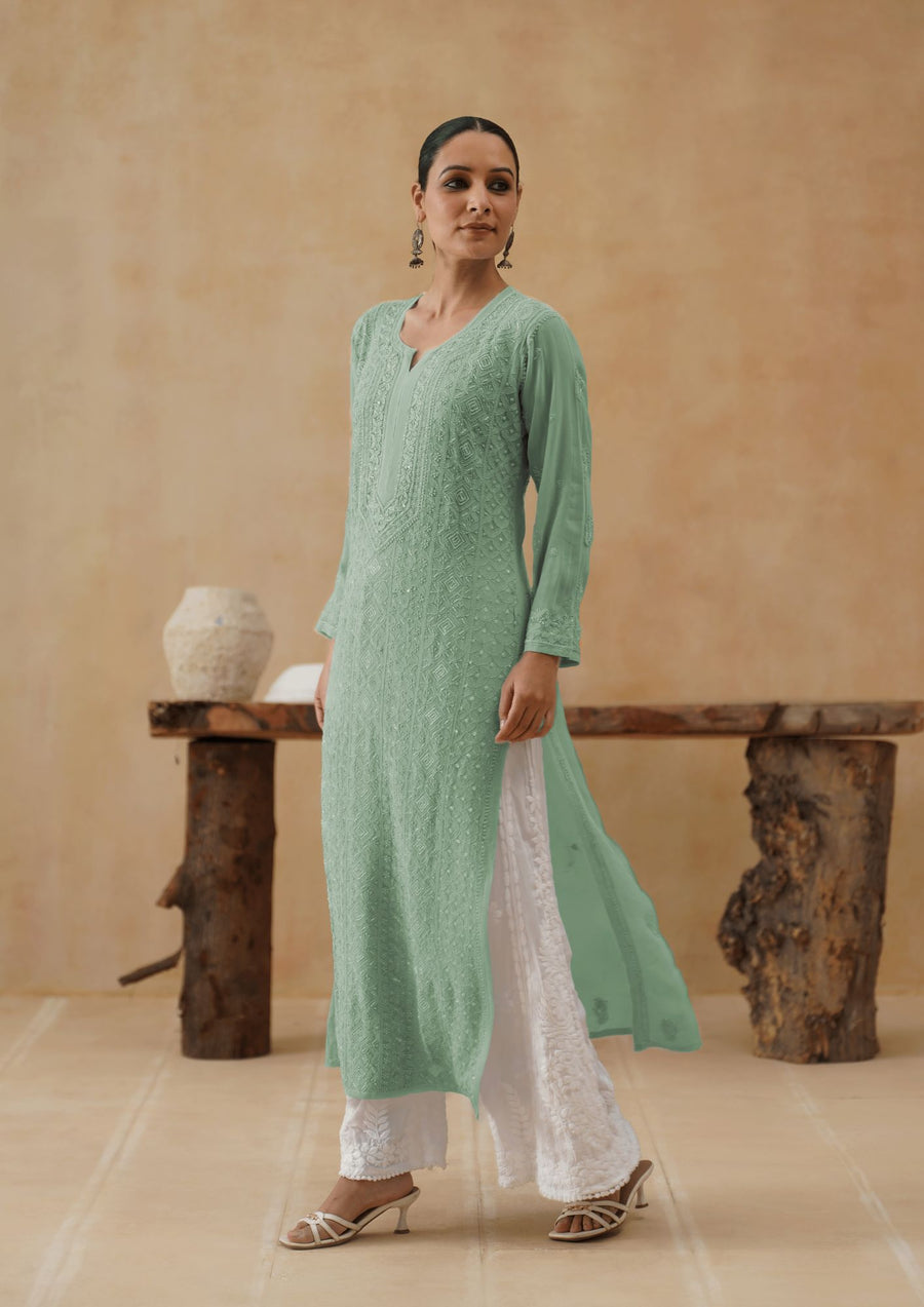 Georgette Long Kurti -  Ice Blue