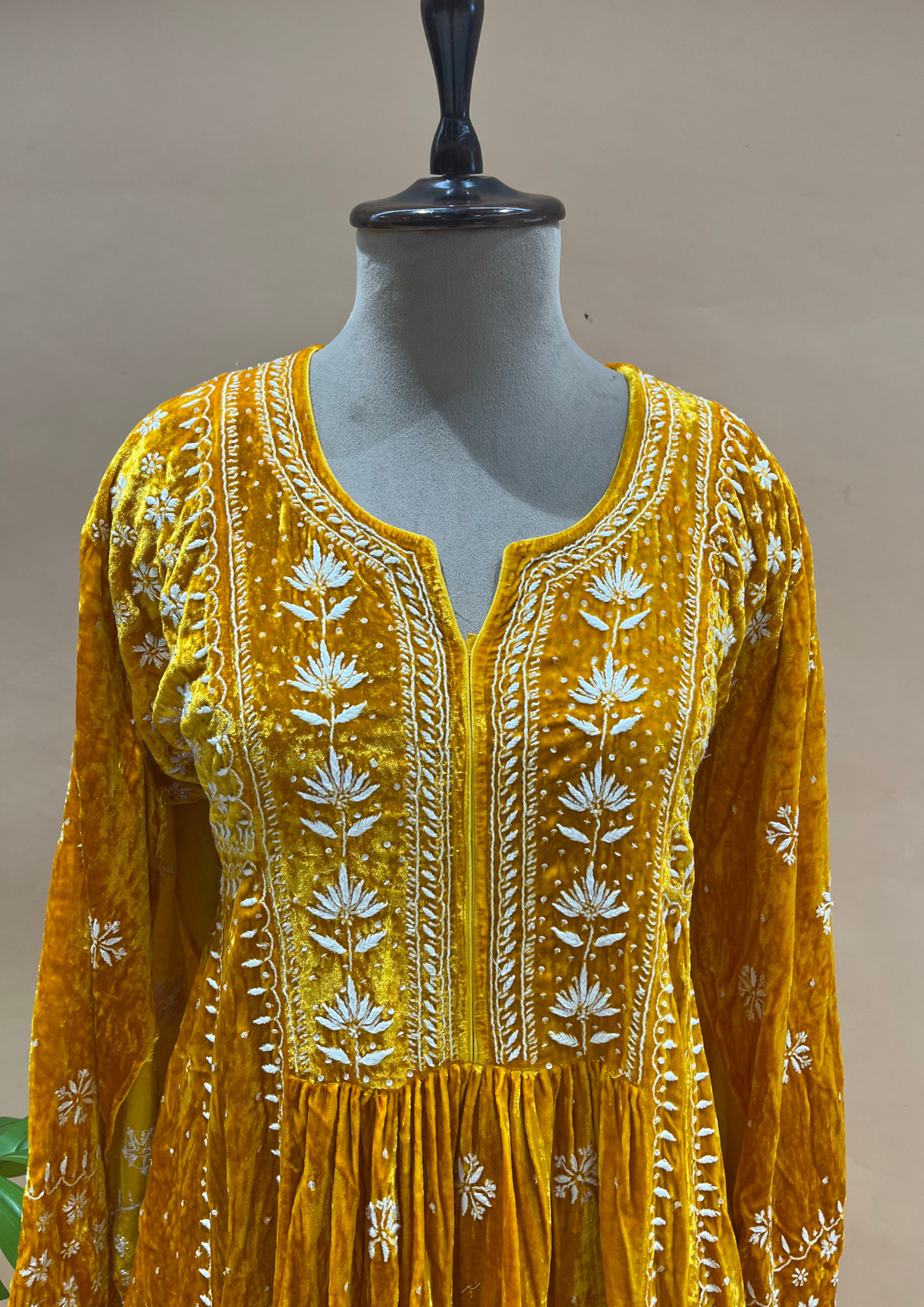 Velvet Chikankari Semistitched Palazzo Set - Sunshine Yellow
