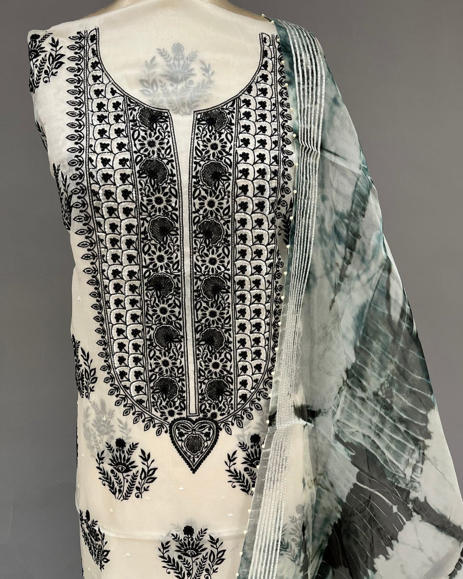 Organza Chikankari Unstitch 2pc Suit - White