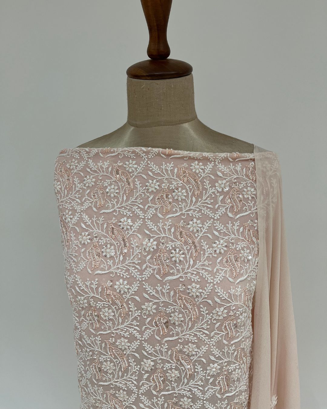 Pure Georgette Chikankari Unstitched 2pc Suit - Peach