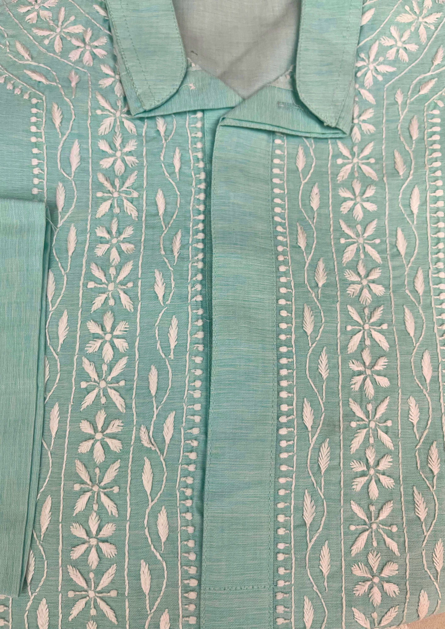 Cotton Chikankari Stitched Mens Kurta - Powder Blue