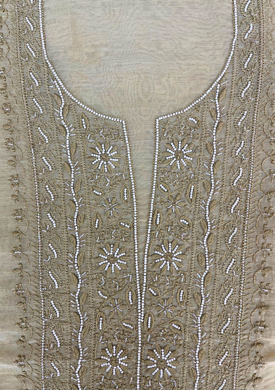 Linen Chikankari Unstitched 2Pc Suit - Beige