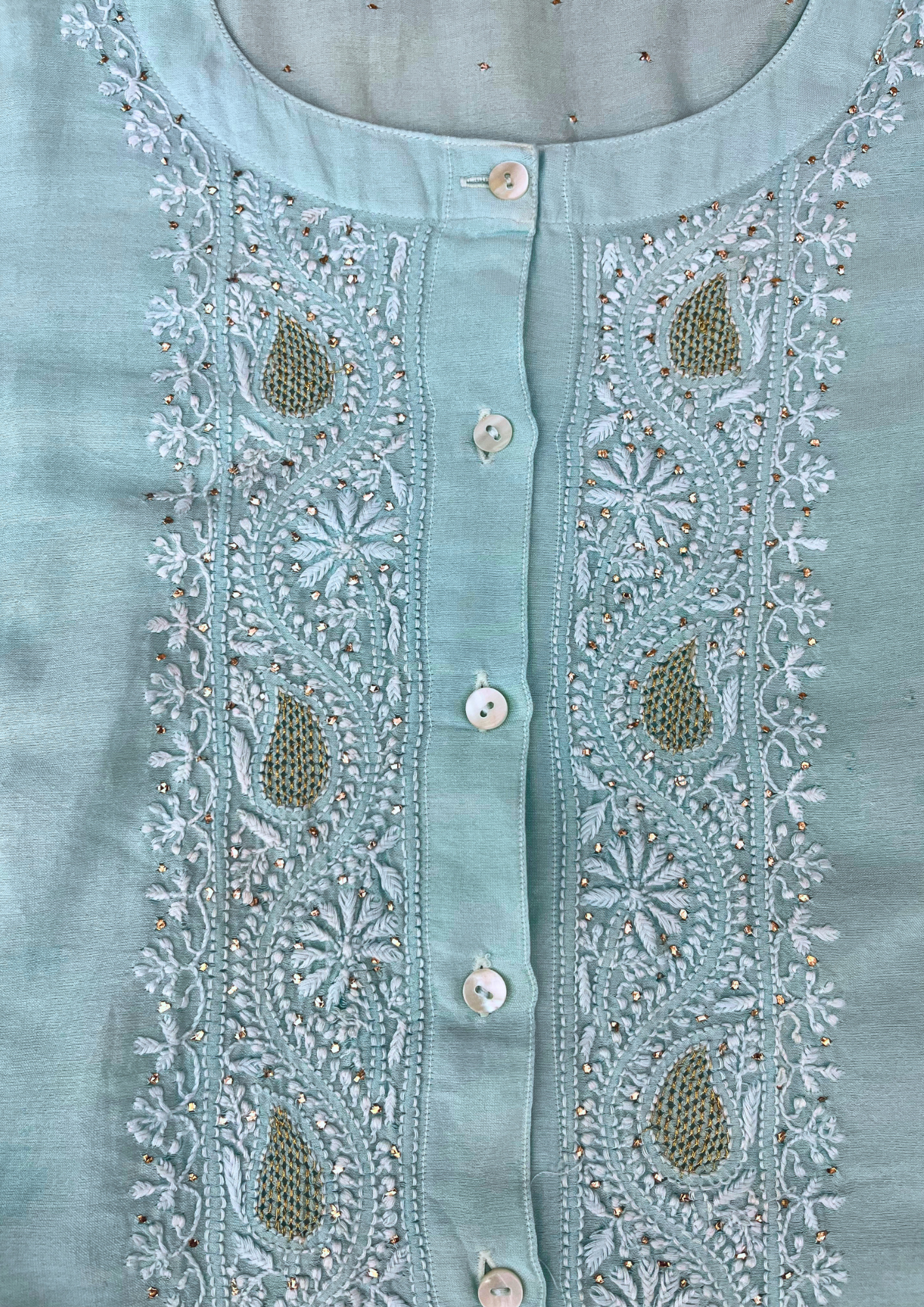 Chikankari Semistitched Chanderi Co-ord Set - Aqua Blue