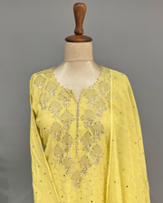 Tissue Chikankari Muqaish Suit Set - Sunflower Yellow