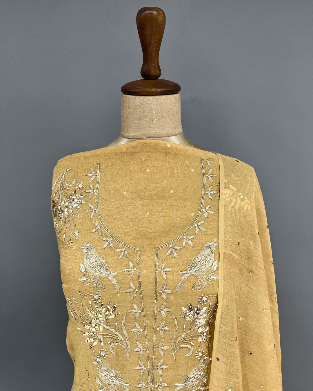 Tissue Chikankari unstitch 2pc Suit - Honey Gold