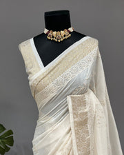 Mul Chikankari Saree - Ivory