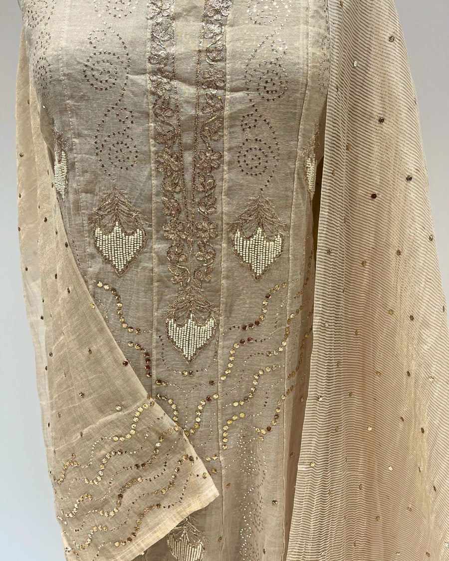 Tissue Chikankari Unstitched Anarkali - Gold