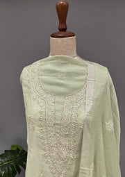 Tissue Chikankari Unstitch 2pc Suit - Mint Green