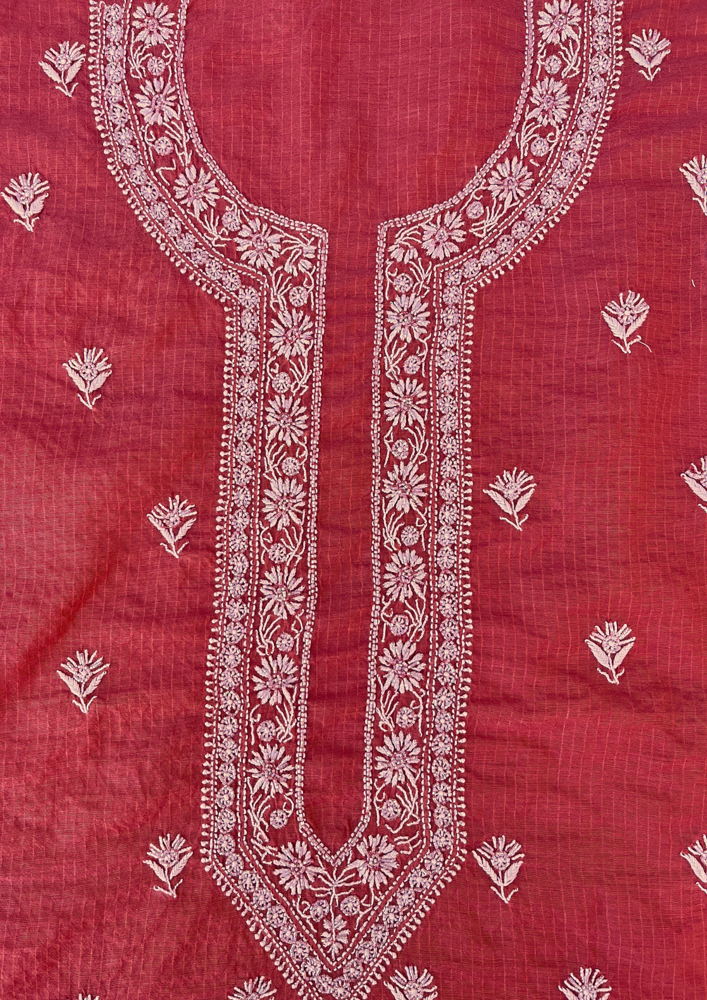 Maheshwari Chanderi Chikankari Mens Kurta - Red