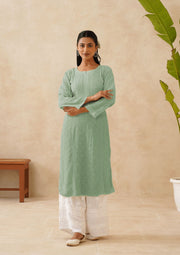 Crepe Georgette Long Kurti - Ombre Sea Green