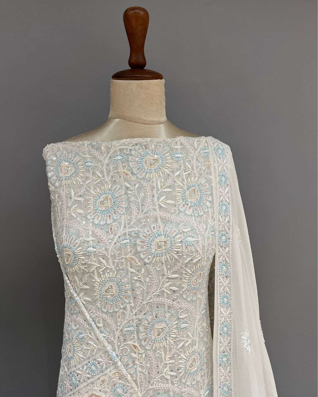 Pure Georgette Chikankari Unstitched Anarkali - Multicolour