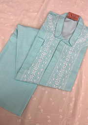 Cotton Chikankari Stitched Mens Kurta - Powder Blue
