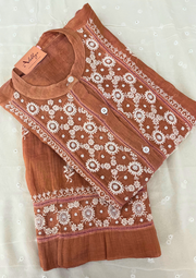 Chikankari Semistitched Tissue Co-ord Set -Caramel Brown