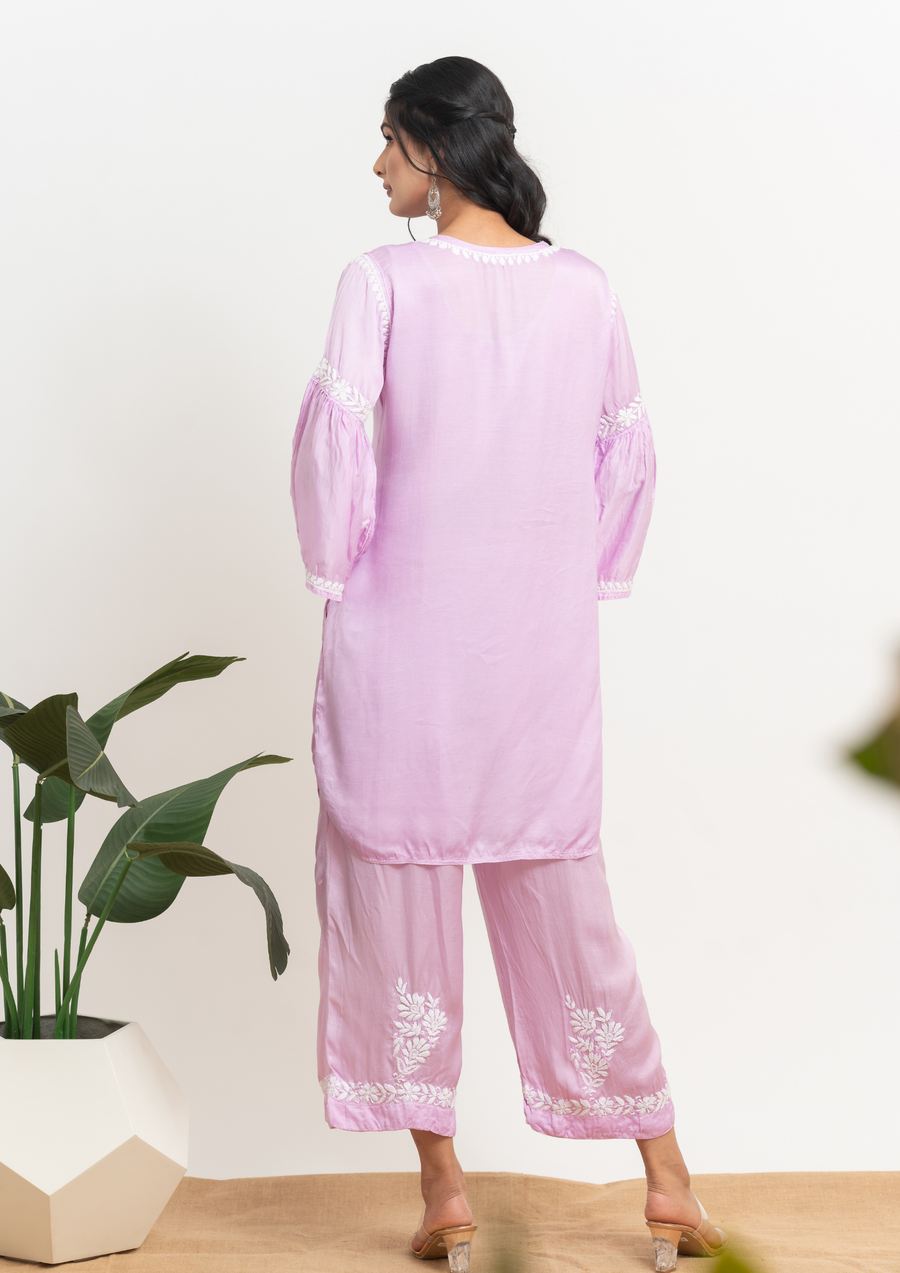 Muslin Chikankari Coord set - Lilac