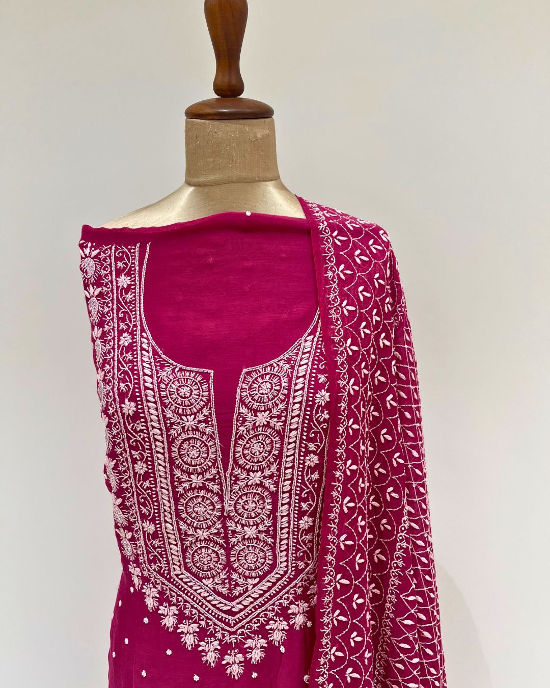 Mul Chikankari Unstitched 2pc Suit - Fuchsia Pink