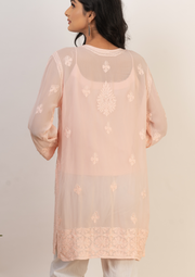 Georgette chikankari short kurta - peach