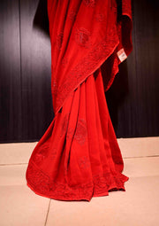 Georgette Chikankari Saree in Red - sc2423544