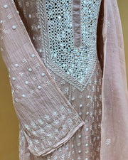 Mul Chikankari Unstitched Anarkali - Nude Pink