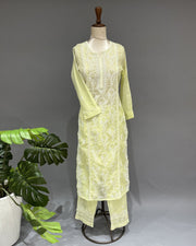 Chanderi Chikankari Co-ord Set - Neon Green