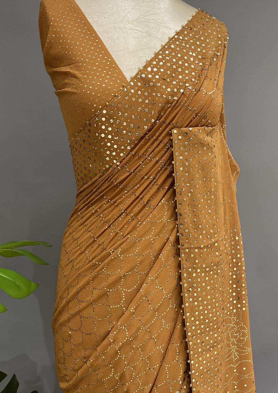 Pure Georgette Chikankari Saree - Copper