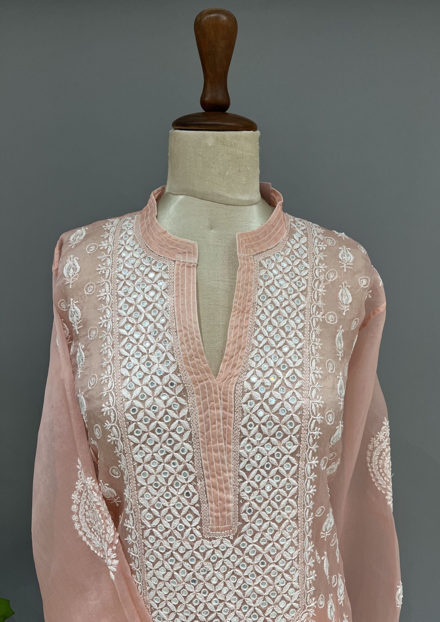 Organza Chikankari Semi Stitch Co-ord Set - Blush Peach