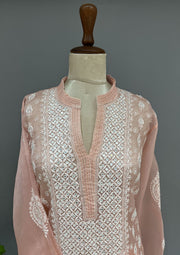 Organza Chikankari Semi Stitch Co-ord Set - Blush Peach