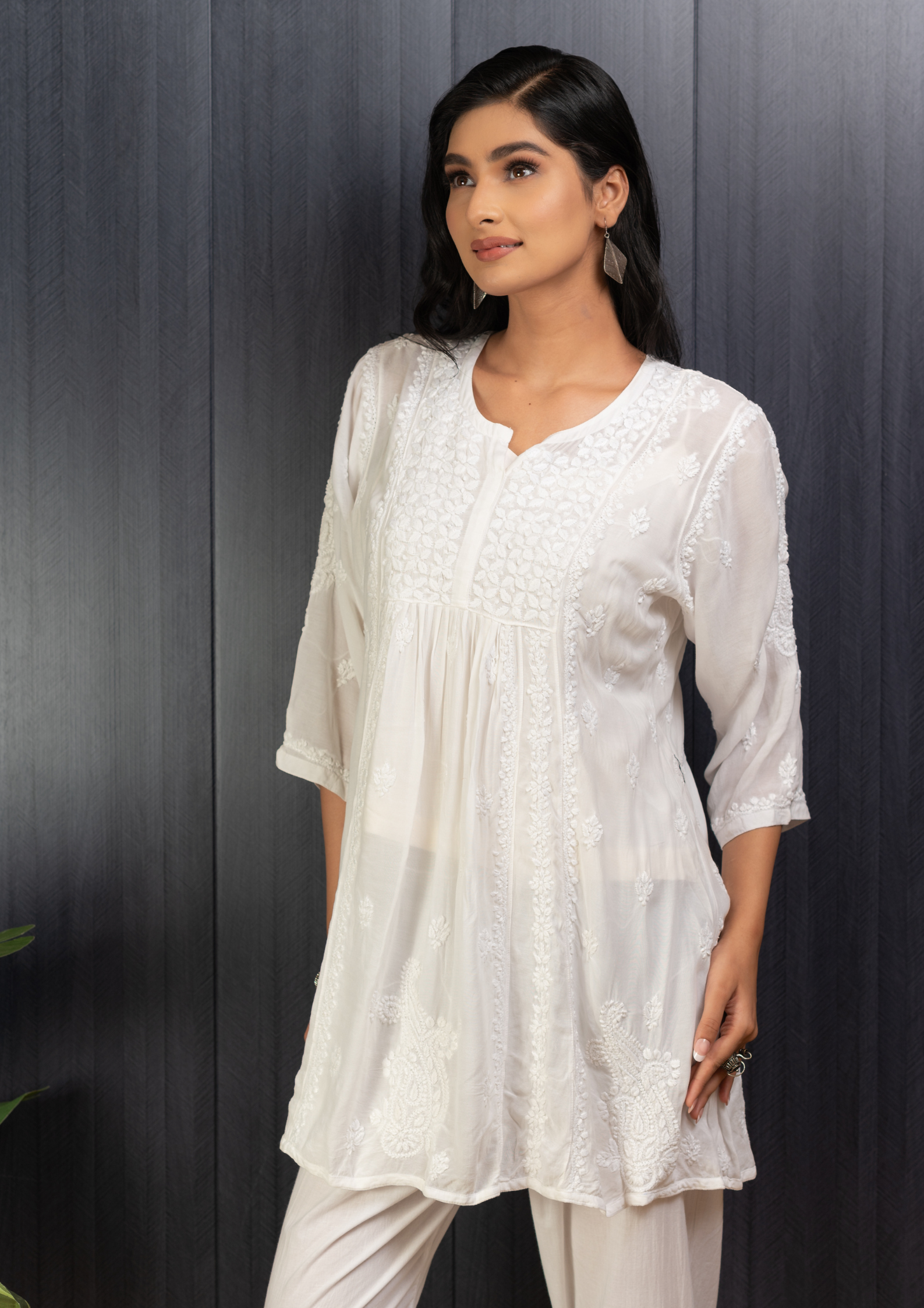 Modal chikankari short kurti - pristine white