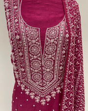 Mul Chikankari Unstitched 2pc Suit - Fuchsia Pink