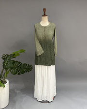 Muslin Chikankari Short Kurti - Olive Green