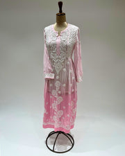 Viscose Anarkali Chikankari Kurta - Bubblegum Pink