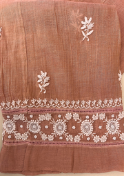 Chikankari Semistitched Tissue Co-ord Set -Caramel Brown
