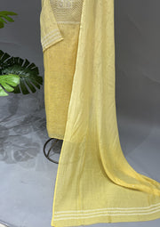 Mul Chanderi Chikankari Unstitch 2pc Suit - Yellow Ombre
